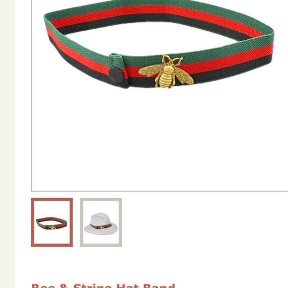 Bee gold green hat bandwith Green and Red Stripes - Picture 1 of 1